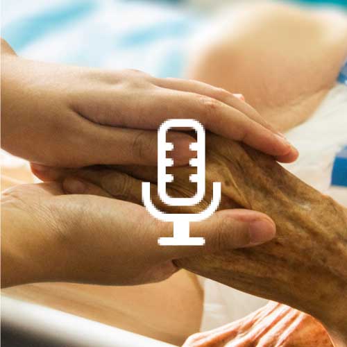 Holding hands with microphone icon