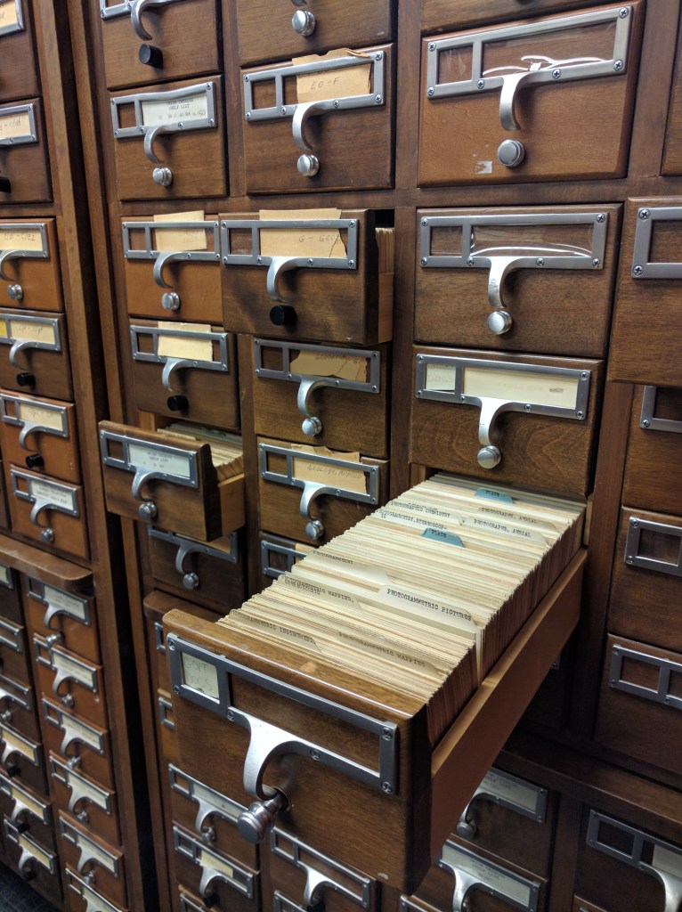 Old-school library card catalog.