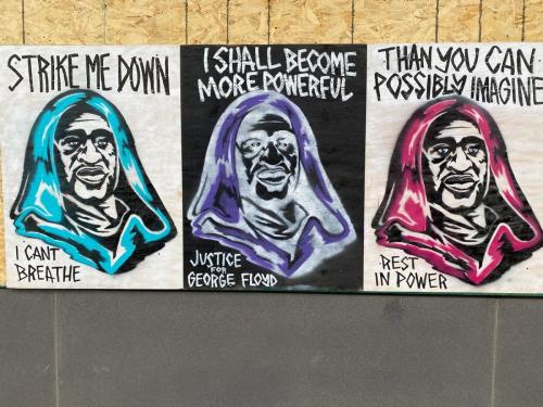 Figure 10. Many businesses around the city were boarded up and nearly all of them had art and murals painted on them. June 9, 2020 (personal photo). 